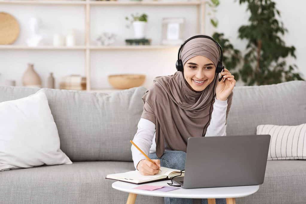 lady working and online learning from home