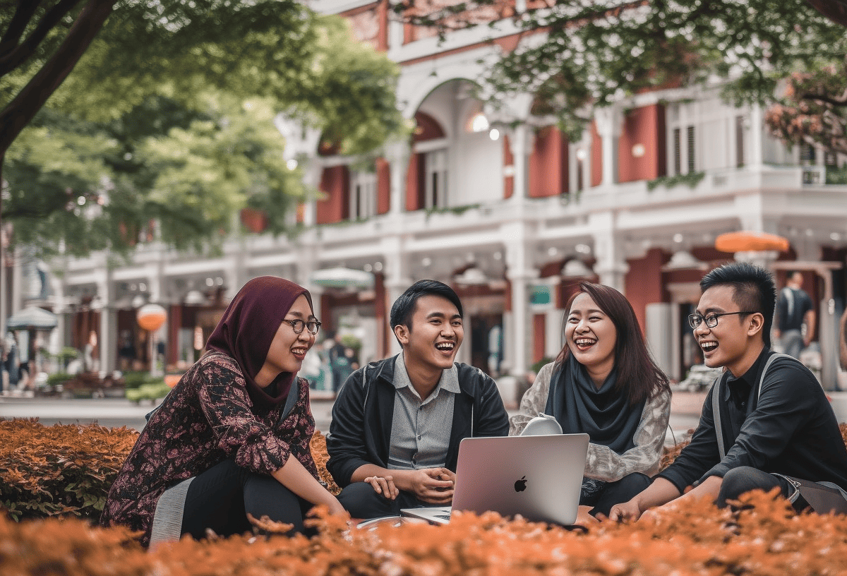 Malaysian students outside a university